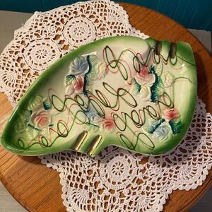 Ashtray vintage trinkets, jewelry,wall decor greens pinks